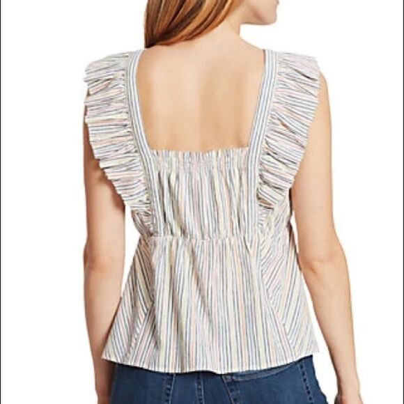ELLA MOSS Striped Babydoll Top Square Neckline Flutter Sleeve Medium Large New - Picture 10 of 16